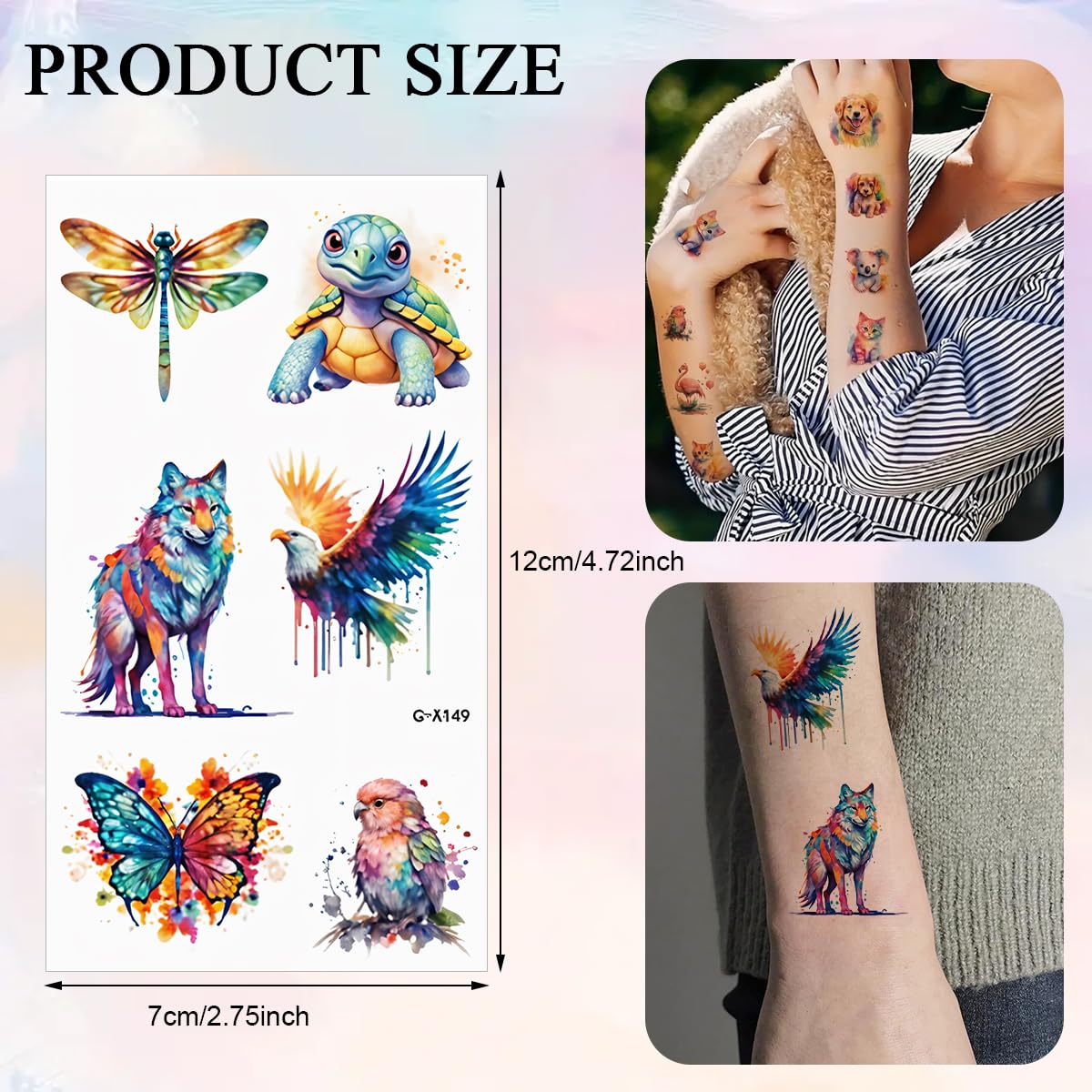 MAYCREATE Temporary Tattoo Stickers for Parties featuring 10 Sheets and 60 Animal Designs