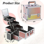 MAYCREATE Makeup Organizer Suitcase for Travel with 3 Layer Stackable Drawers and 9.8x7x9.25 in Aluminum Build | Includes Mirror and Brush Holder