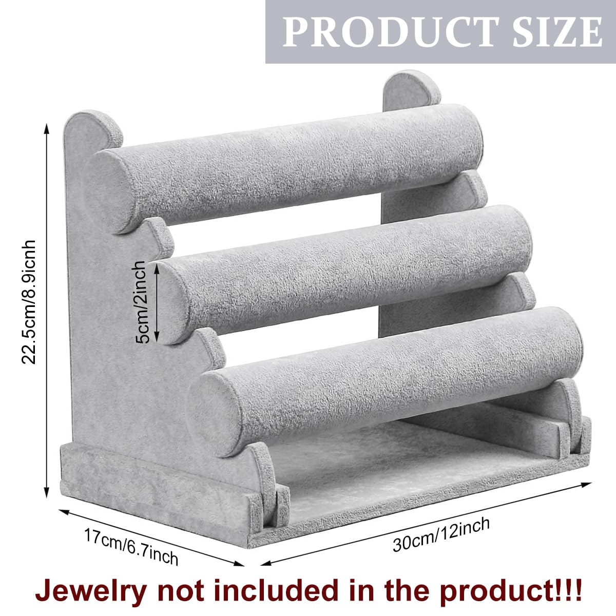 MAYCREATE Bracelet Holder Organizer 3-Tier Jewelry Display Stand for Watch Bangle Bracelet - Detachable Velvet Desk Bracelets Storage Showcase Rack, Grey