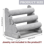 MAYCREATE Bracelet Holder Organizer 3-Tier Jewelry Display Stand for Watch Bangle Bracelet - Detachable Velvet Desk Bracelets Storage Showcase Rack, Grey