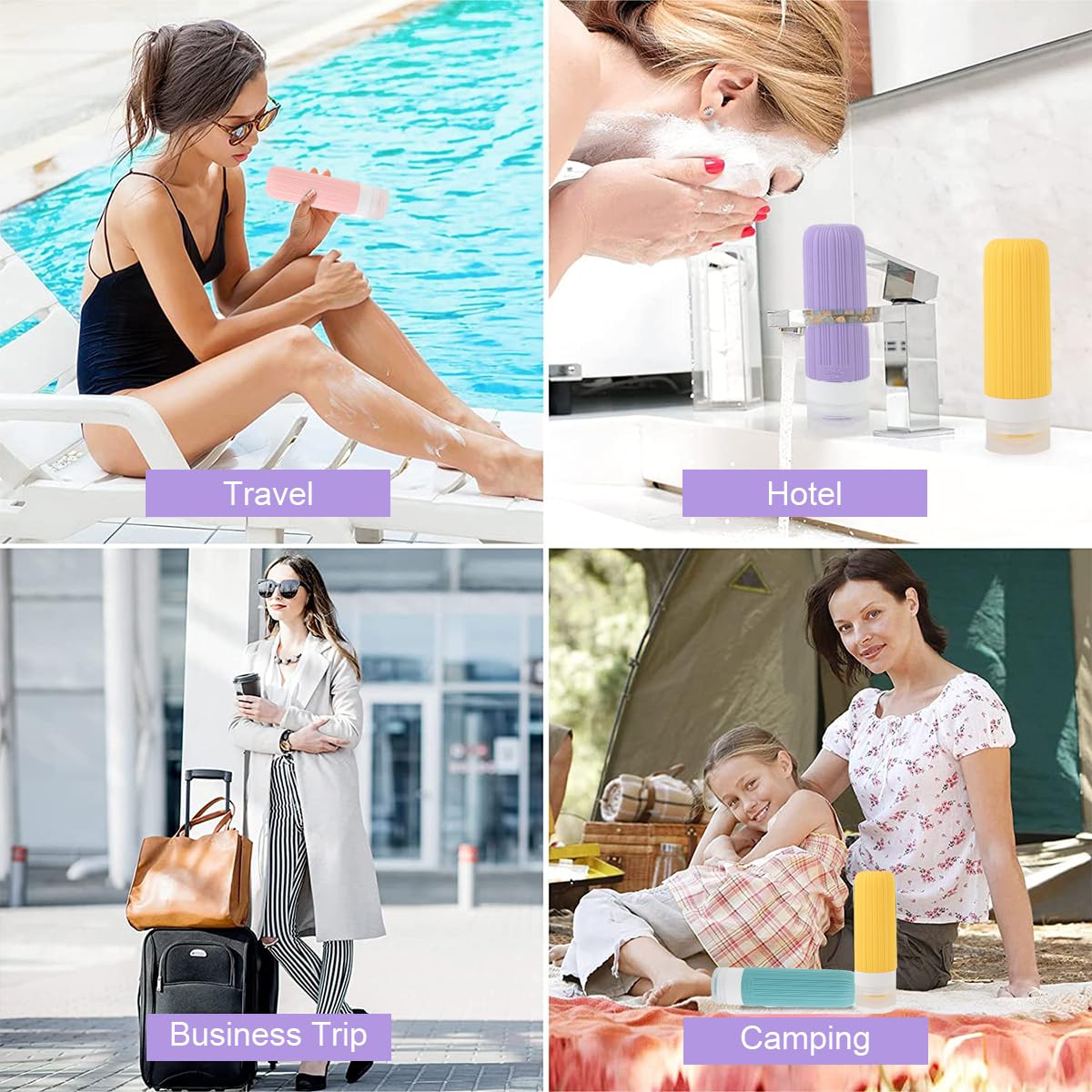 MAYCREATE Toiletries Travel Bottle Set for Air Trips with Leakproof Flip Lids and 90ml Silicone Bottles | Includes 40ml Cream Jars