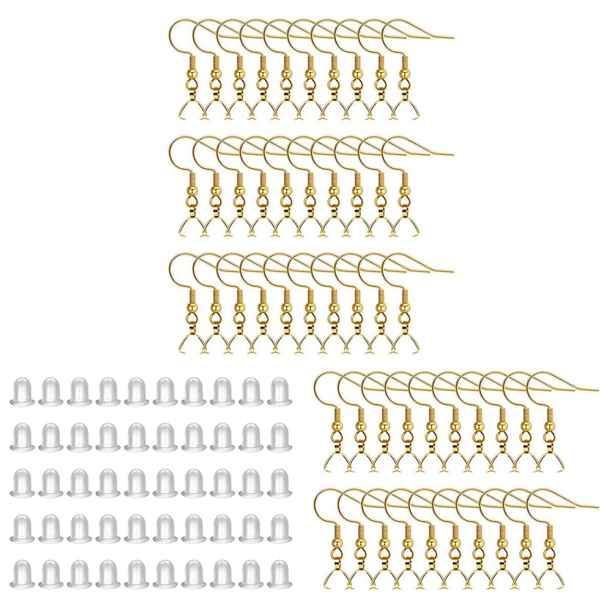 MAYCREATE Earring Hooks for Jewellery Making with 100 Hooks and 50 Backs | Hypoallergenic Gold Stainless Steel DIY Kit