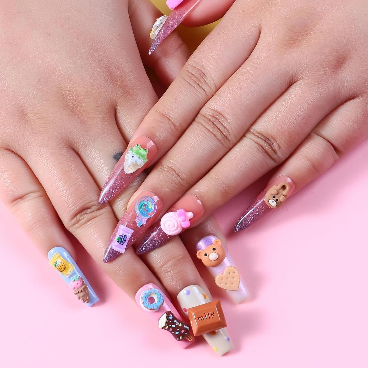 MAYCREATE 3D Candy Nail Charms for DIY Nail Art with 12 Styles and Lightweight Resin | Cute Kawaii Designs
