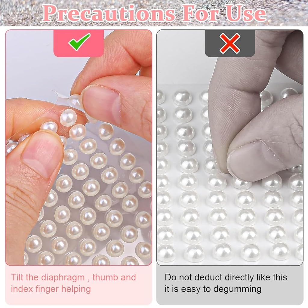 MAYCREATE® 1980PCS Pearl Stickers for Art and Craft Self-Adhesive Faux Pearls Gems for Hair Face Eye Nail Makeup DIY Crafts Assorted Sizes