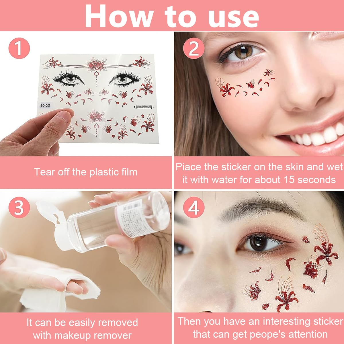 MAYCREATE 12 Sheets Glitter Face Temporary Tattoo for Women Girls, Charming Decals Flowers Face Arm Body Makeup Stickers, Waterproof Butterfly Fake Tattoos for Party, Halloween