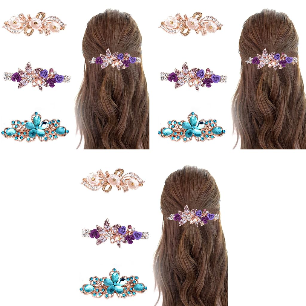 MAYCREATE Hair Clips for Women with 9PCS Alloy and Rhinestone Design | Retro Floral Barrettes