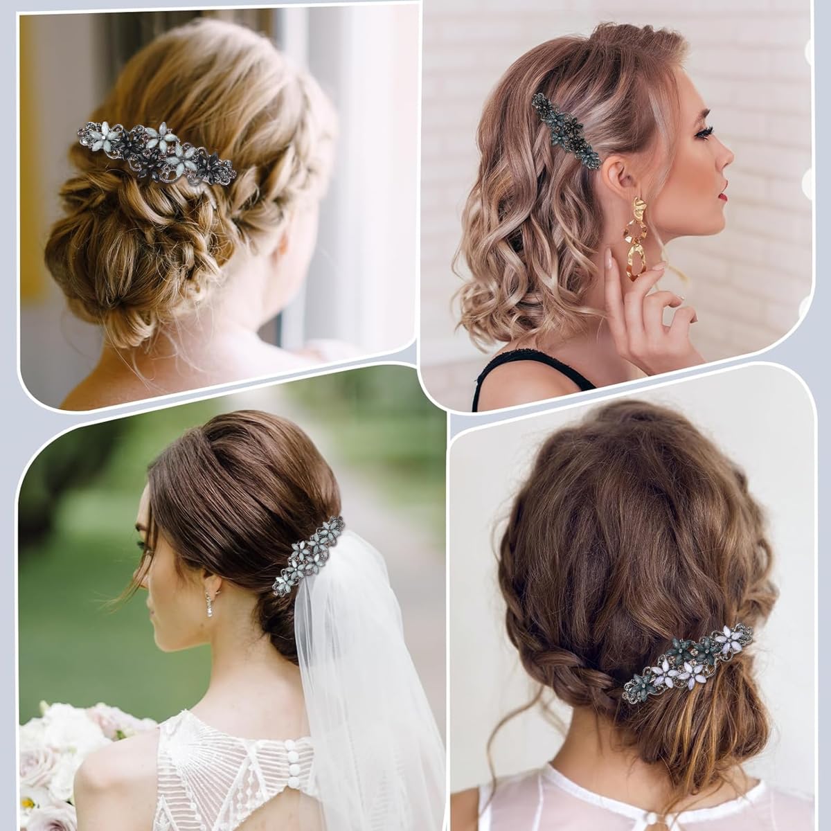 MAYCREATE Hair Clips for Women featuring Floral Rhinestone Design 3.1 in Set of 4 | Metal Barrettes