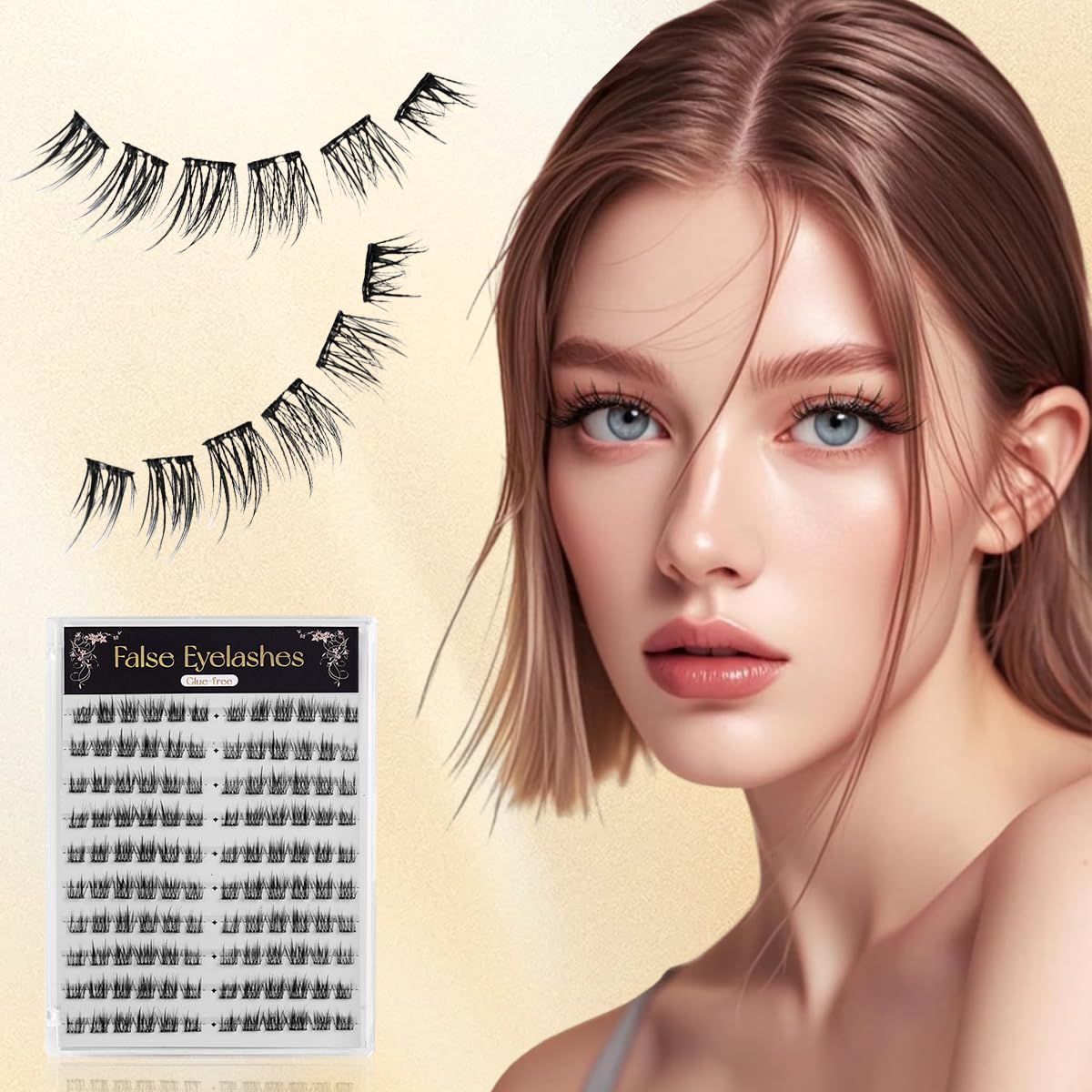 MAYCREATE Self Adhesive Eyelashes Kit 120 pcs for Easy DIY Use with Pre Glued Clusters 11–13mm