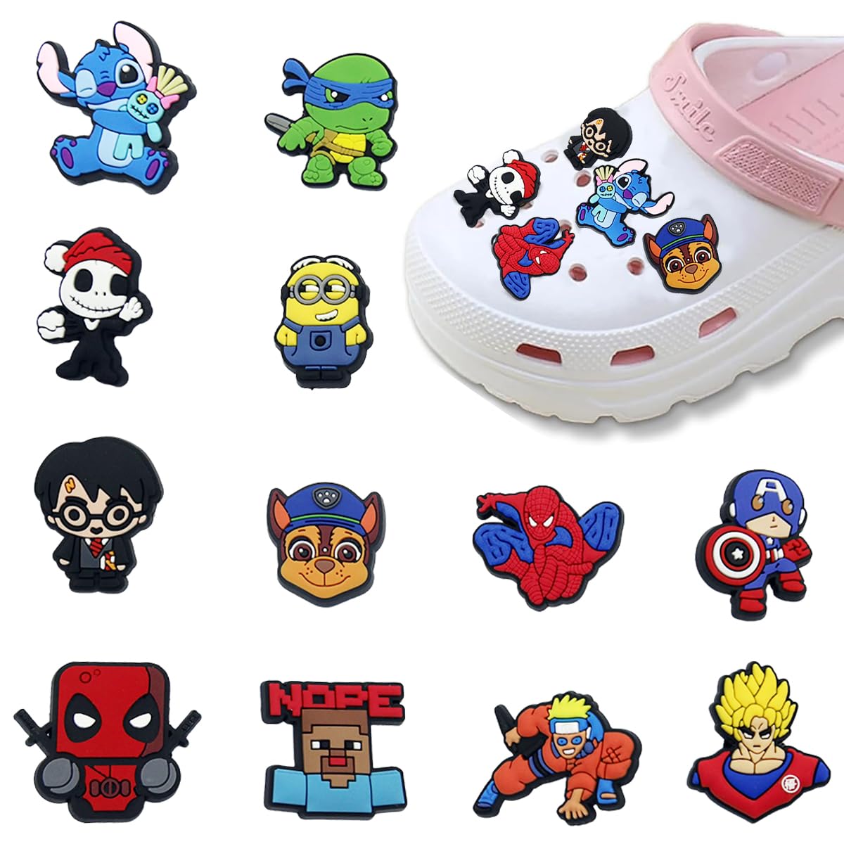MAYCREATE 12Pcs Clog Shoe Charms Cute Cartoon Character Series Shoe Charms Assorted Rubber Shoe Charms Flat Rubber Shoe Charms Reuseable Casual Clogs DIY Decoration Charms Kids Clogs Charms