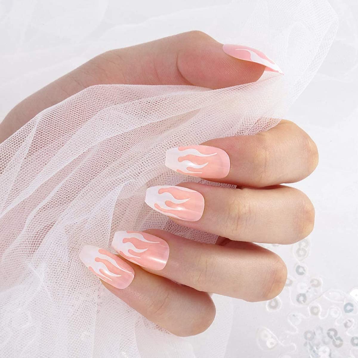 MAYCREATE 24 pcs French Fake Nails,Plum Pink Press-On Gel Nails,Full Cover Press On False Nails with Double Sided Adhesive Jelly Tabs,Nail Art