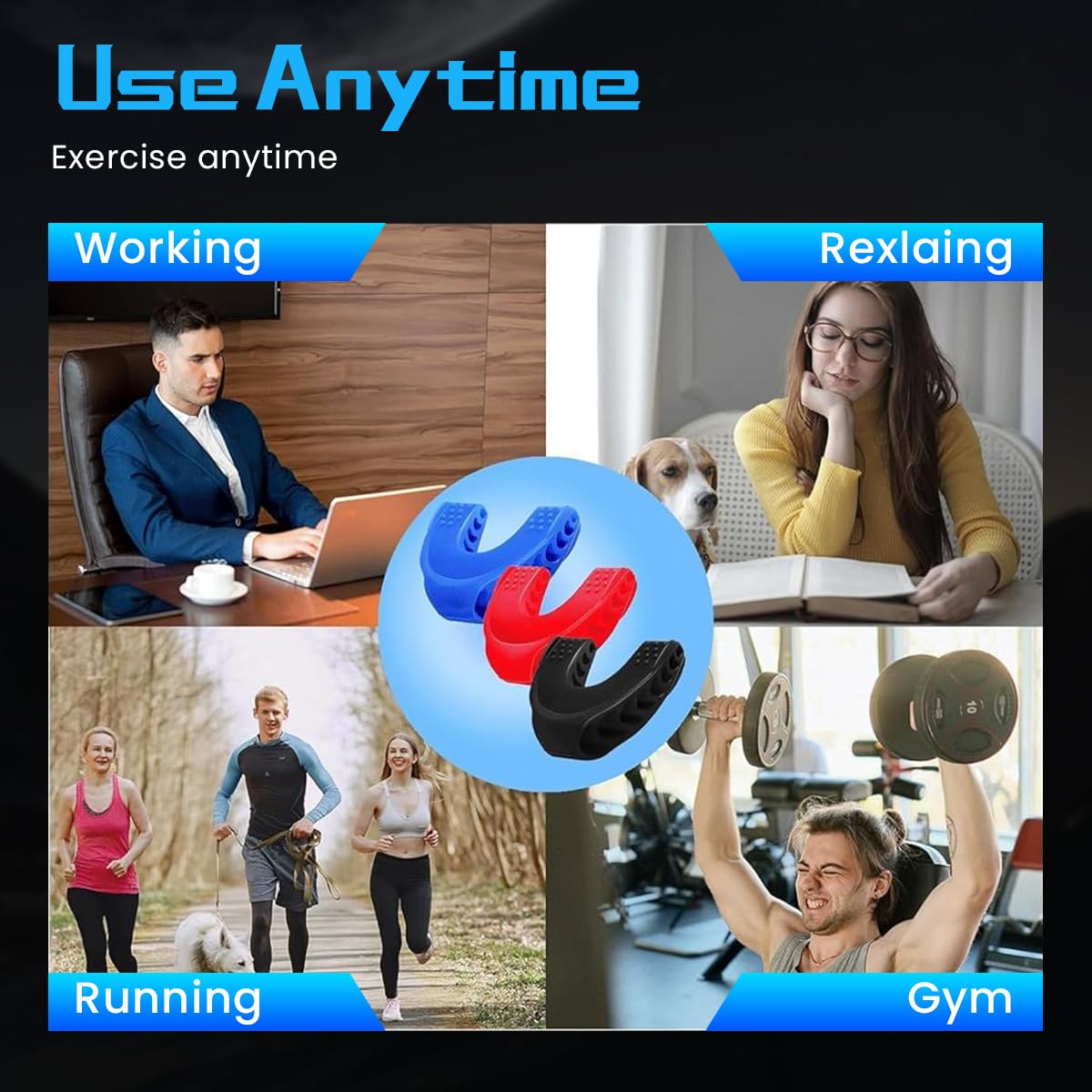 MAYCREATE 3Pcs Jawline Exerciser Tool for Men & Women, 3 Resistance Levels (40/50/60lbs), BPA-Free Silicone, Perfect for Toning Facial Muscles, Portable with Storage Case