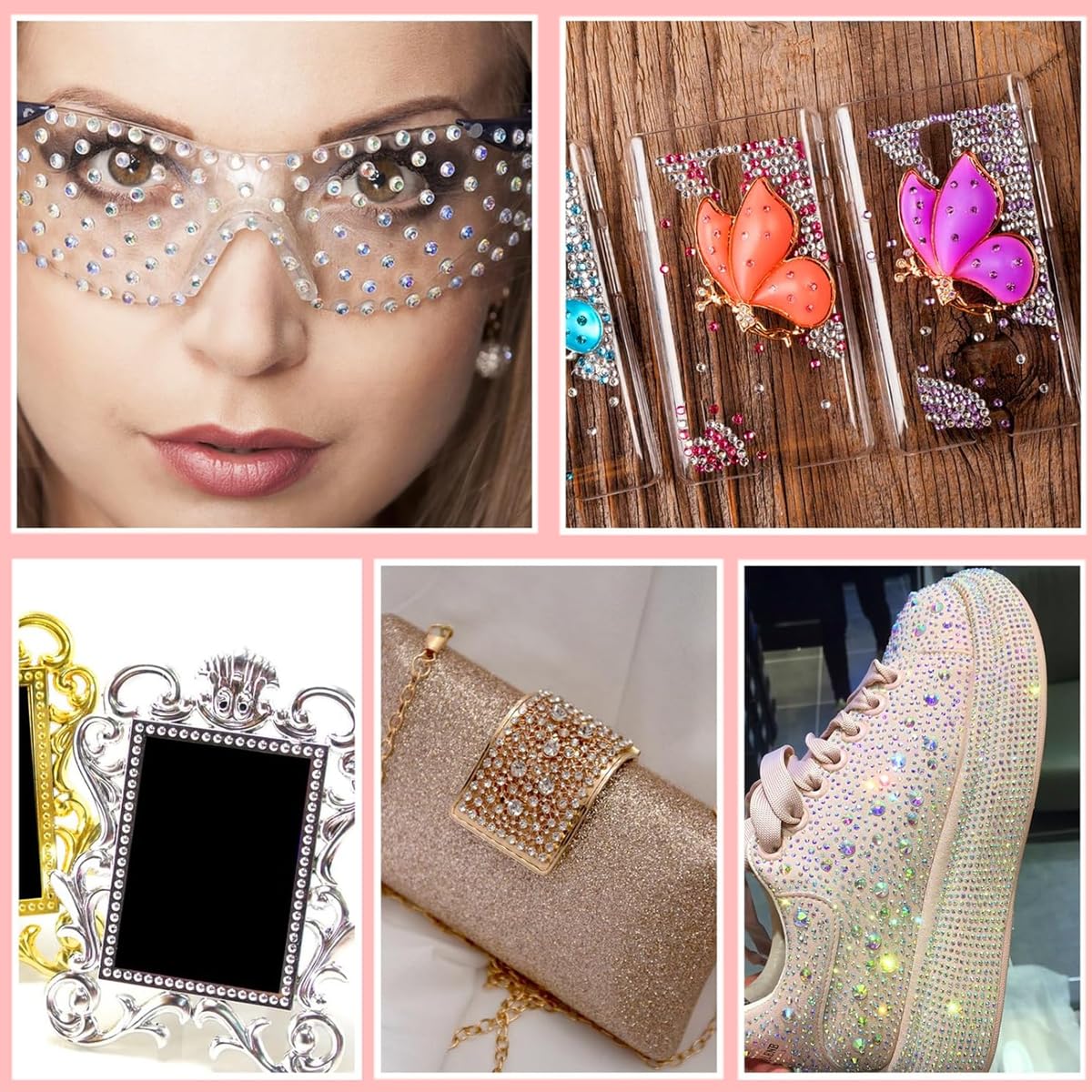 MAYCREATE 6 Sheets Face Gems Rhinestones Pearl Stickers with Tweezer, Self Adhesive Face Jewels Sticker, Glitter Color Festival Hair Gems for Makeup, DIY Crafts, Nail Art, Scrapbooking