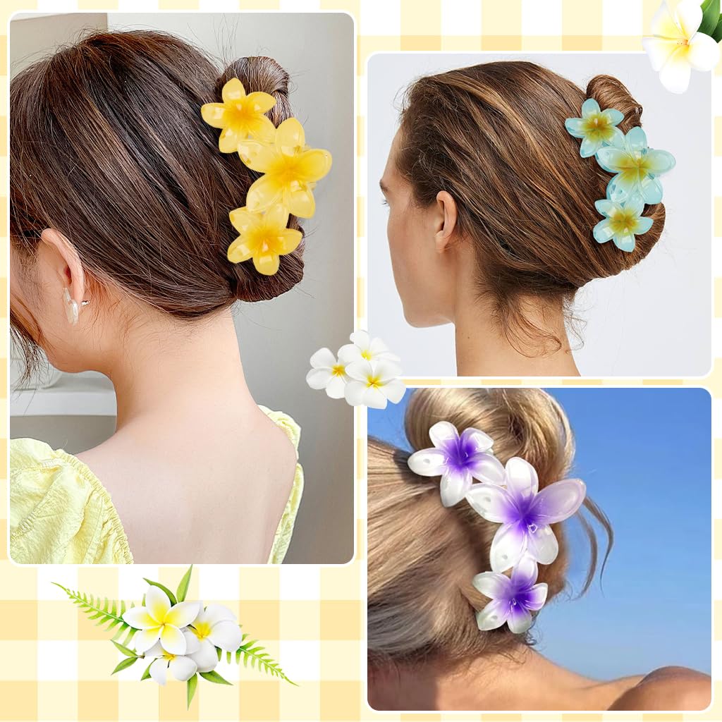 MAYCREATE Flower Claw Clip Set for Women featuring 4 Acrylic Plumeria Clips | Boho Hair Accessory