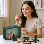 MAYCREATE Makeup Organizer Bag for Travel and Daily Use featuring 4 Sizes Mesh Pouches | Green Zipper Cosmetic Bags