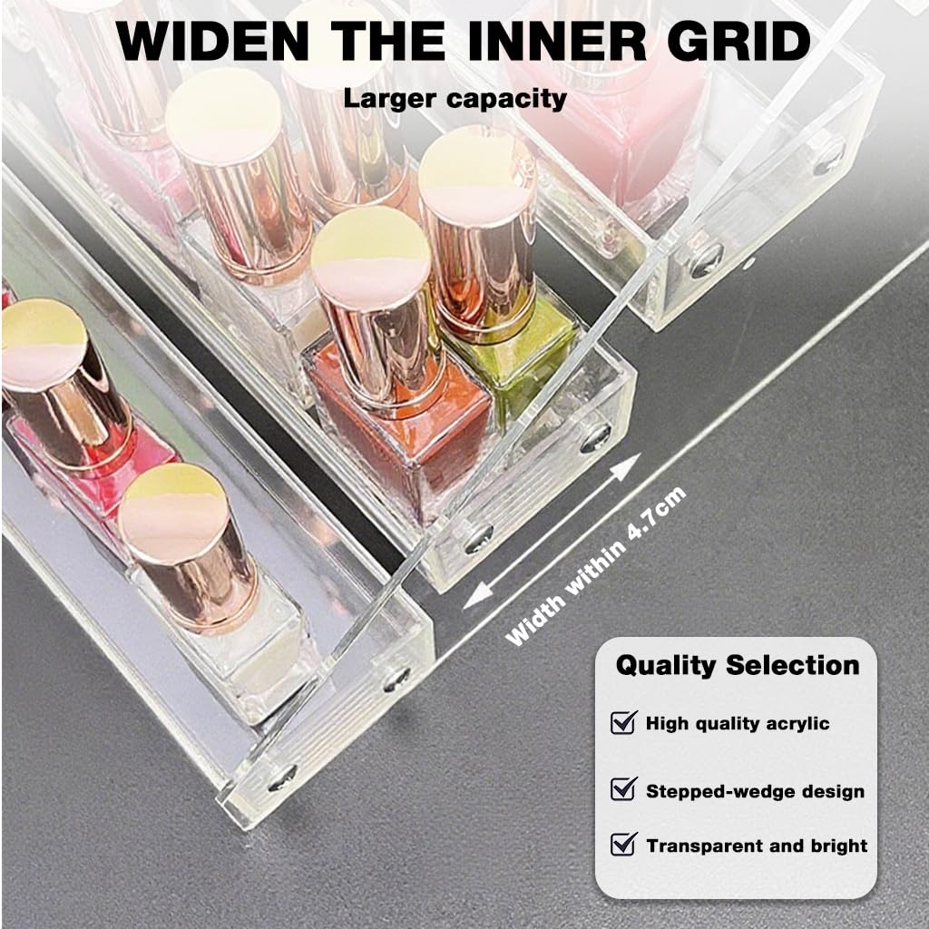 MAYCREATE Nail Polish Organizer Box for Vanity and Salon with 7 Tier Stepped Acrylic Display | 12x15x11 inch