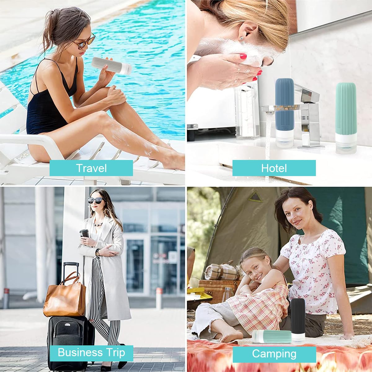 MAYCREATE Travel Bottle Kit for Toiletries with 16pcs 90ml and 40ml Leakproof Silicone Containers | TSA-Friendly Refillable Set