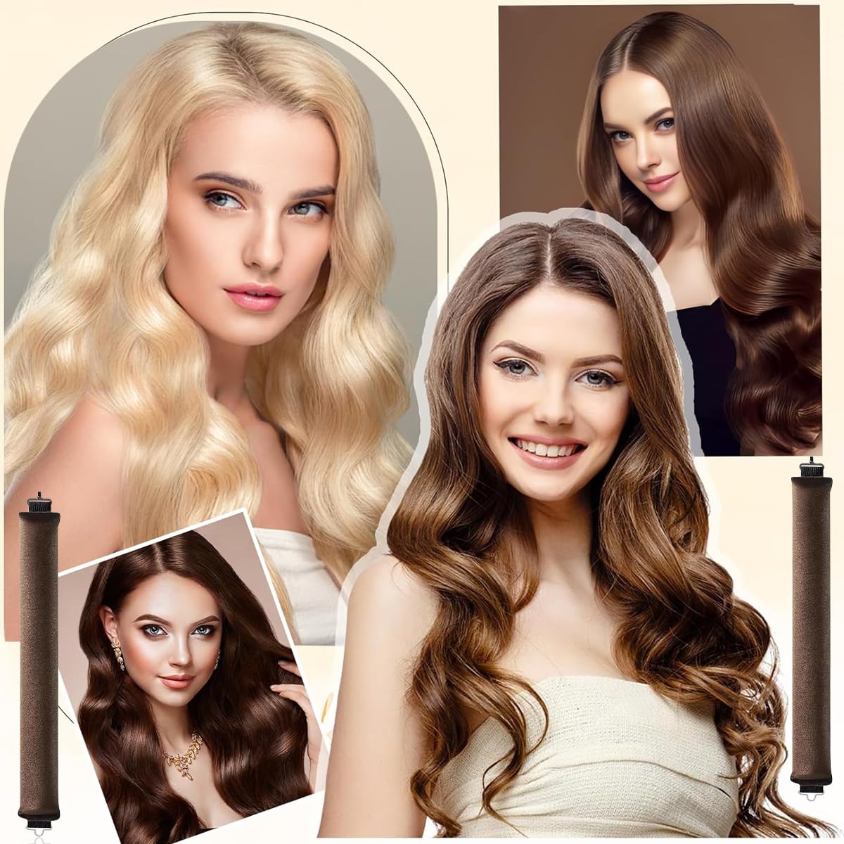 MAYCREATE Heatless Hair Curler for Overnight Curls with Jumbo Foam Rods and Satin Rollers | Brown Set for Women Styling