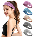 MAYCREATE® Sweat Headbands for Women - Moisture Wicking Wide Yoga Headband, Non Slip Soft Elastic Sports Headbands for Workout, Running, Gym - 5 Pack