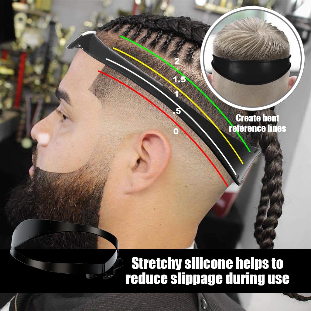 MAYCREATE Neckline Shaving Template, Curved Silicone Band DIY Haircut Template, Adjustable Hair Line Guide for Men Boy, Trimming Template for Hair Clippers Creating Fade Guidelines - Black