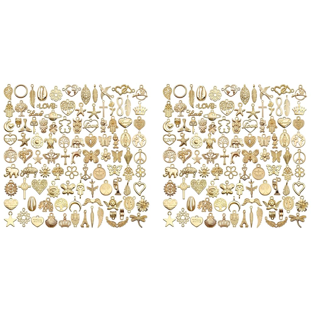 MAYCREATE Venzina Metal Charms for Jewelry Making featuring 200 pcs Gold Alloy Pendants | DIY Necklaces and Bracelets Craft Kit
