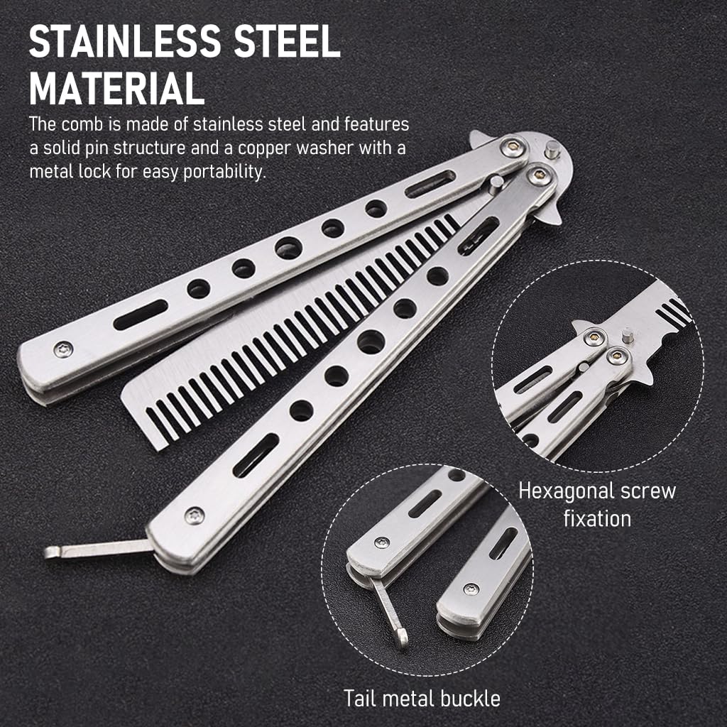 MAYCREATE Butterfly Comb for Training with Hex Screw Fixing and 22cm Folding Design | Stainless Steel