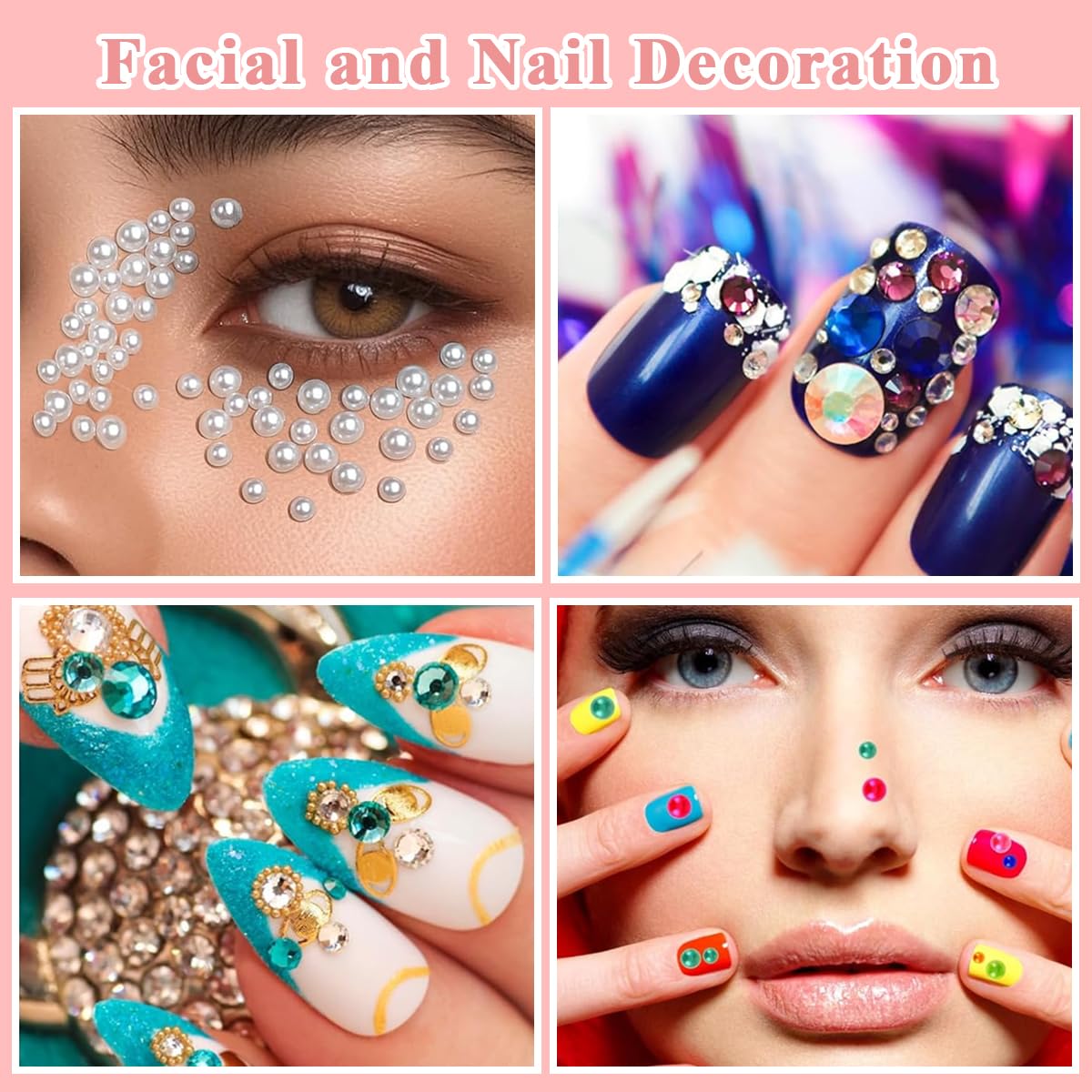 MAYCREATE 6 Sheets Face Gems Rhinestones Pearl Stickers with Tweezer, Self Adhesive Face Jewels Sticker, Glitter Color Festival Hair Gems for Makeup, DIY Crafts, Nail Art, Scrapbooking
