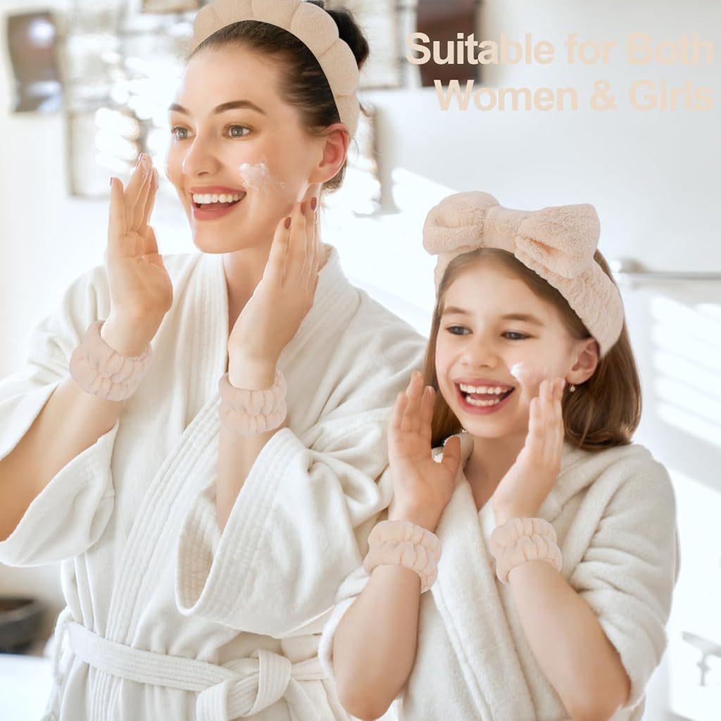 MAYCREATE® Face Wash Hair Bands for Women Spa Headband Wristband Set with Hair Clips Makeup Skincare Head Band Wrist Bands Washing Face Teen Girl Gifts 2 PCS