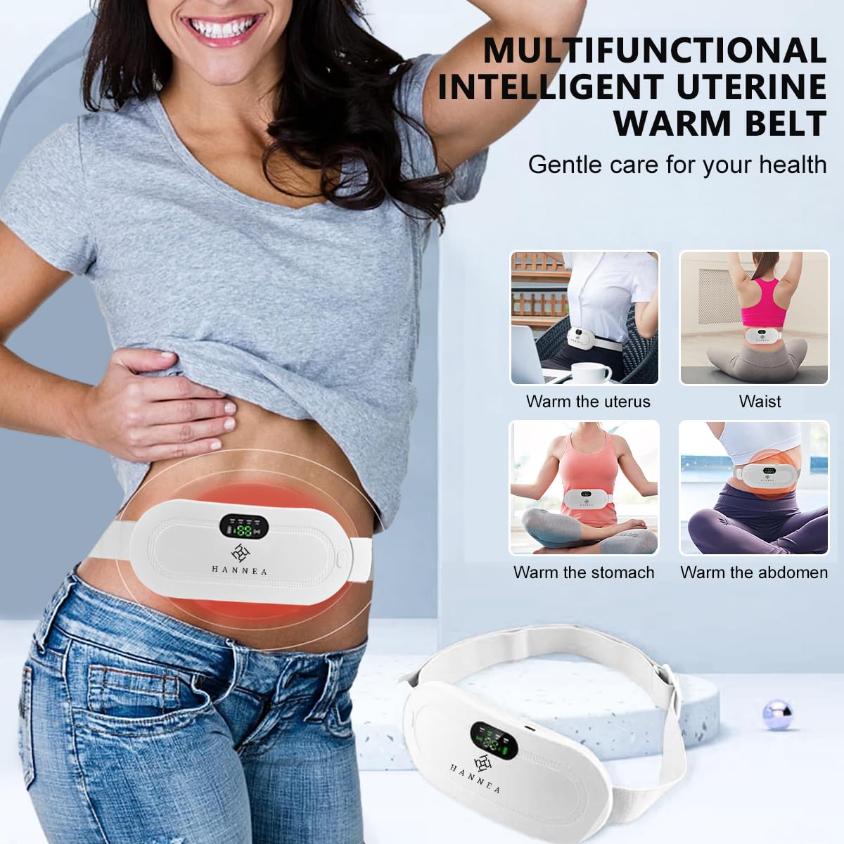 MAYCREATE Electric Cordless Heating Pad For Period Pain|Cramp Relief, Back Pain In Period|Belly Warmer Heating Pad With 3 Heat Levels 4 Vibration Modes|Caring Gift Heating Pad Belt For Women