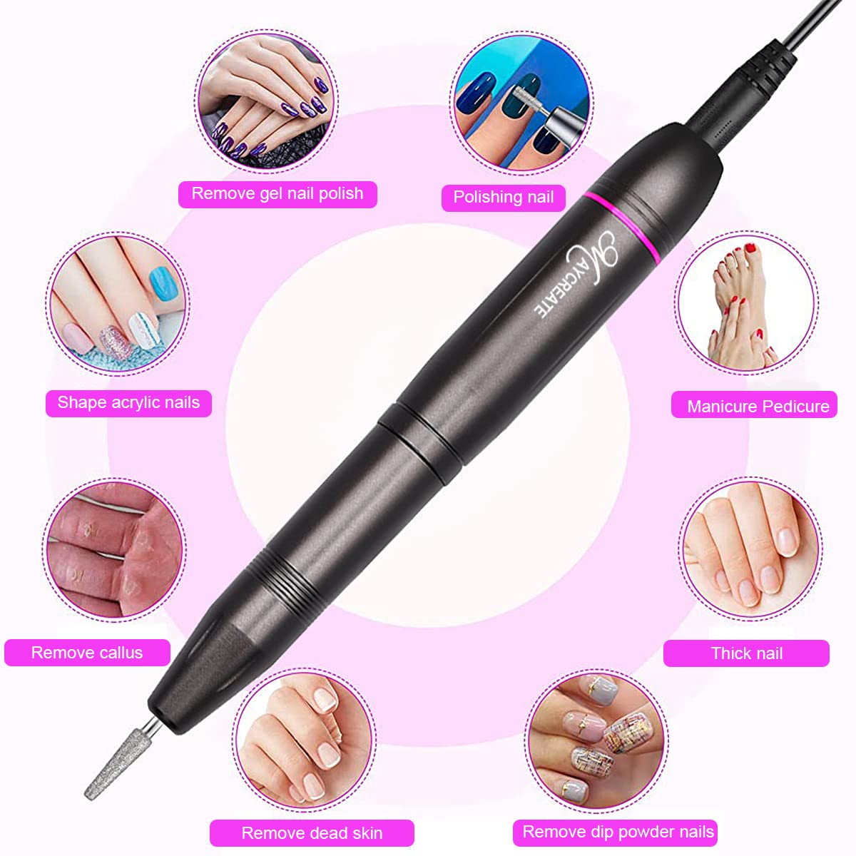 MAYCREATE Nail Drill Machine for Manicure and Pedicure with 20000rpm Speed and 25pcs Bits | Portable Electric Filer for Acrylic Gels and Callus Removal