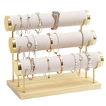 MAYCREATE Bracelet Bangle Organizer for Women featuring 3 Tier Metal Stand with Wood Tray | Holds 18–25 Bracelets