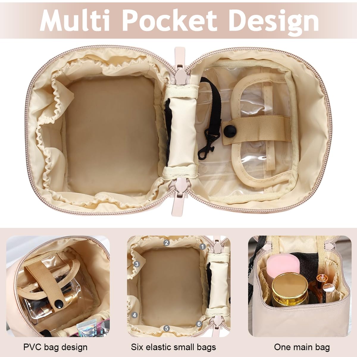 MAYCREATE Makeup Bag for Travel with Dual Zipper Standup Design 16.5×12×7 cm Nylon Pink