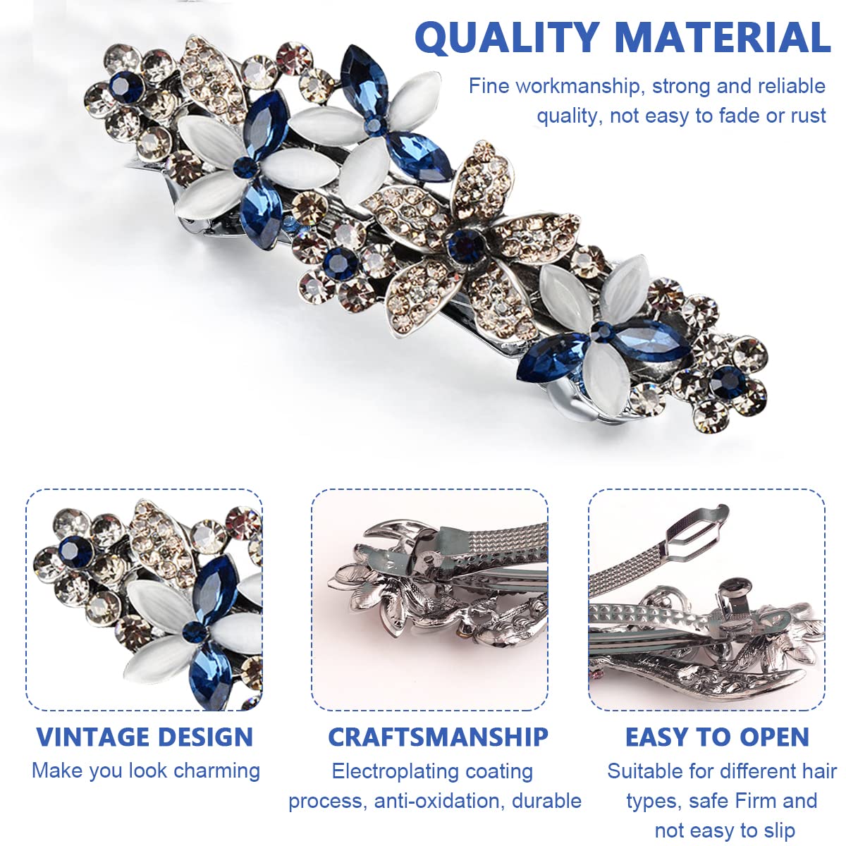 MAYCREATE Opal Rhinestone Hair Clip for Women with Spring Clip Design and Alloy Body | 8.6×2.9 cm Elegant Floral Barrette for Girls