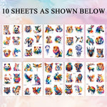 MAYCREATE Temporary Tattoo Stickers for Parties featuring 10 Sheets and 60 Animal Designs