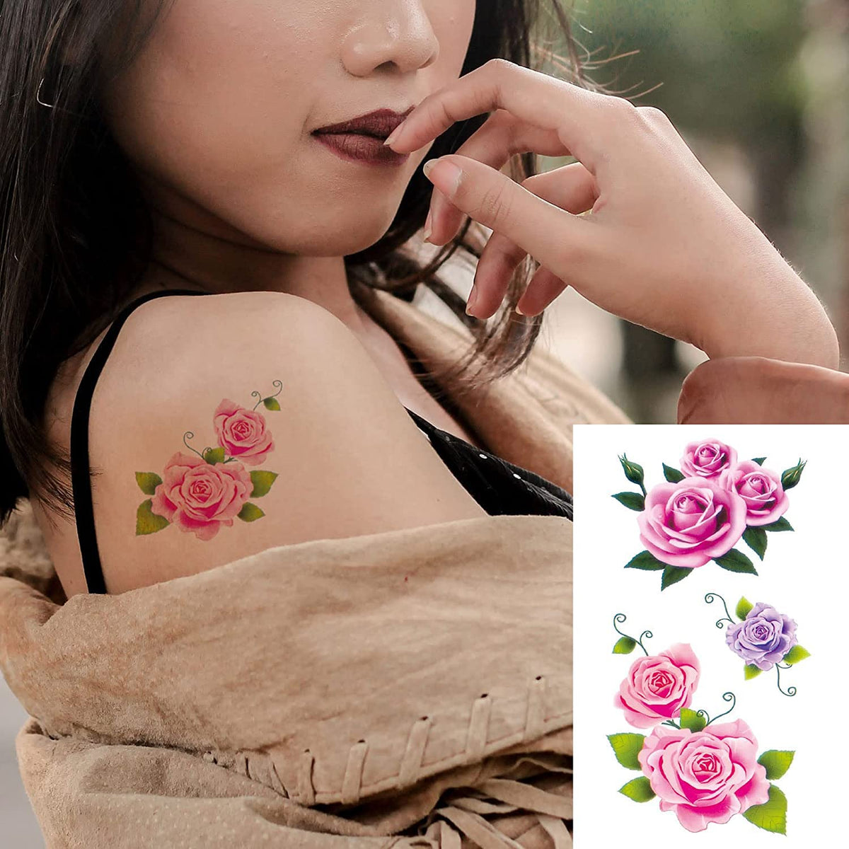 MAYCREATE Temporary Tattoos Stickers for Women with 40 Sheets Waterproof Floral Designs | DIY Body Art Roses and Butterflies