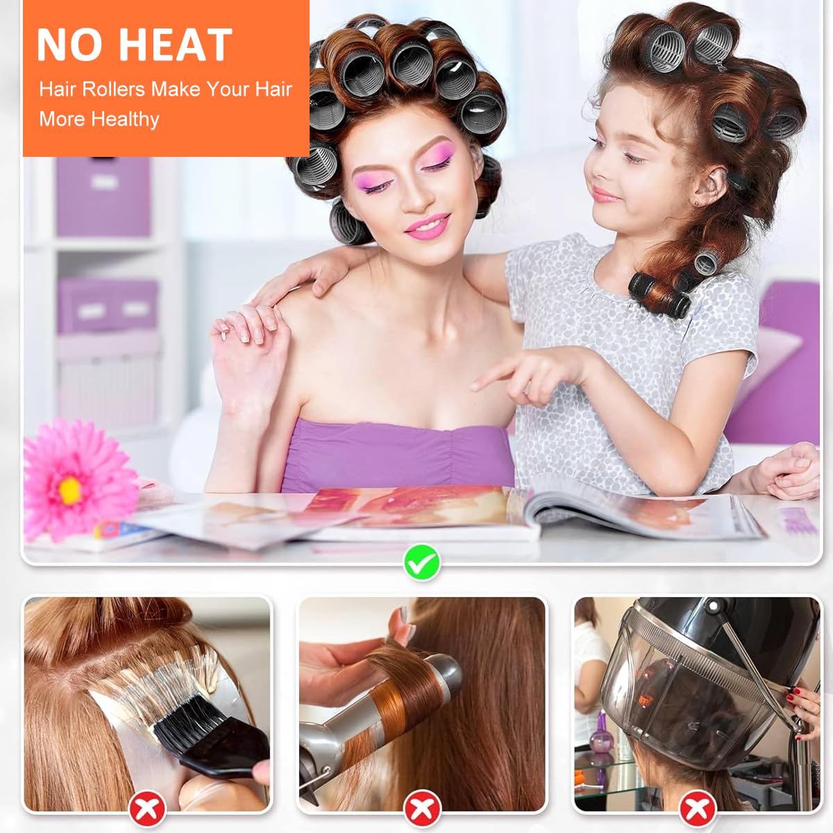 MAYCREATE Hair Roller Curler for Bangs and Wavy Styling with 12 Clips 6.5x4cm | Heatless Hook and Loop Design