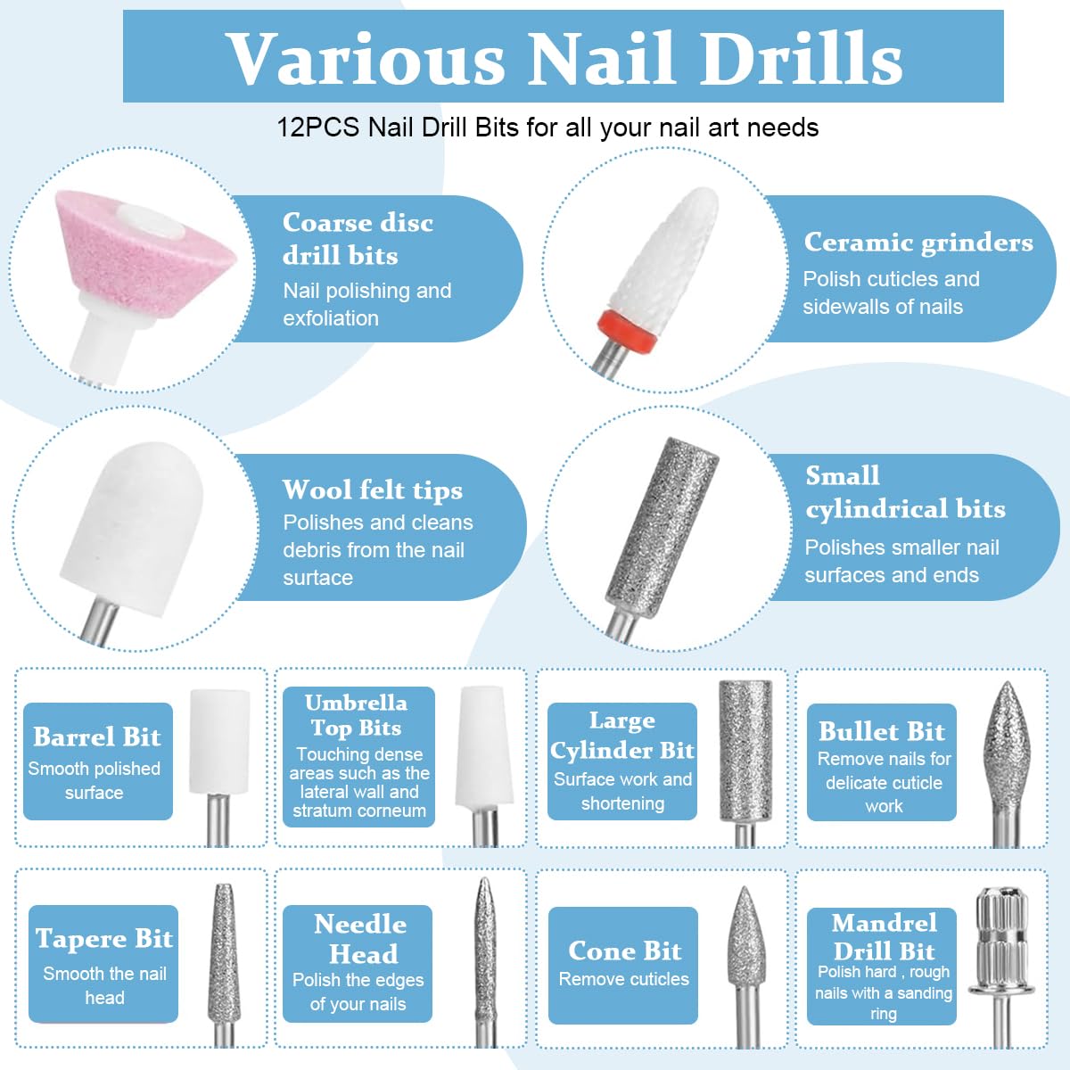 MAYCREATE Cordless Nail Drill Machine with Drill Bit Kit Professional Adjustable Nail Drill Machine for Gel Nail, Nail Extension, Salon Nail Drill Machine Electric Manicure Pedicure Kit