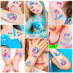MAYCREATE Temporary Tattoo Stickers for Kids with Waterproof Design and 4 Sheet Set | Cute Mermaid Party Makeup Tattoos