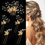 MAYCREATE Wedding Hair Pins for Brides featuring 5Pcs Alloy Pearl Floral Design | Elegant Updo Accessories