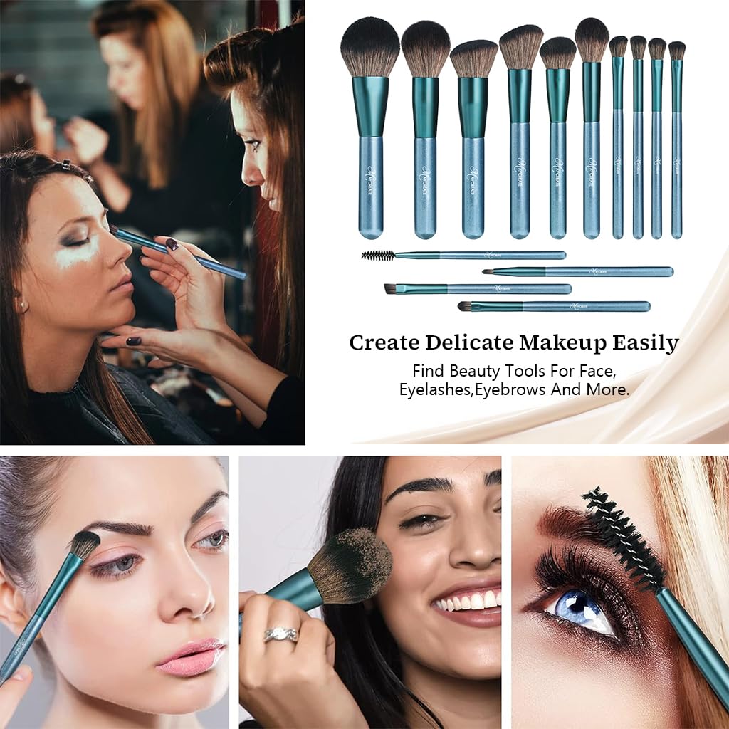 MAYCREATE Makeup Brush Set Professional 14 Pcs Premium Make Up Blushes Set with Foundation Brush and Pouch Soft Bristles Brush Sets in Makeup for Beginners Makeup Artists Students