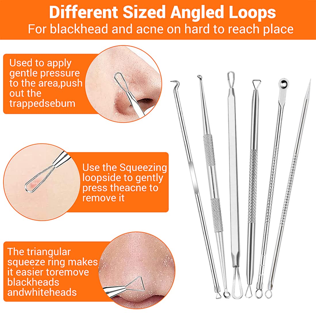 MAYCREATE 9PCS Blackhead Remover Tools Stainless Steel Blackhead Pimple Blemish Extractor/Remover Tool with Tweezers, Professional Acne Remove Tools