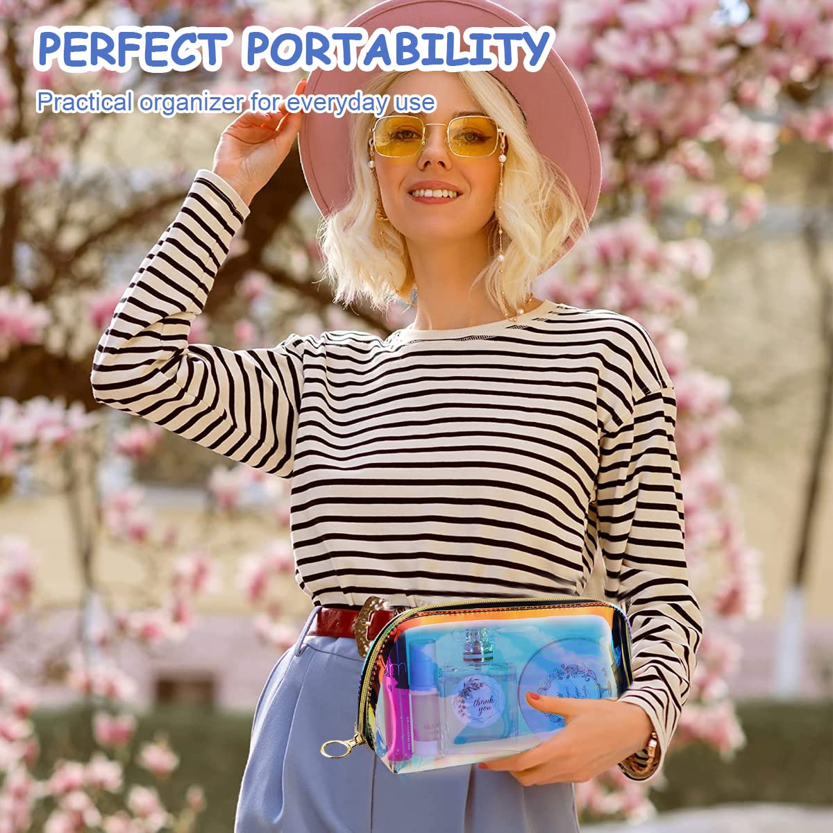 MAYCREATE Cosmetic Bag Zipper Makeup Pouch TPU, Semi-Transparent Holographic Travel Toiletry Bag Makeup Organizer Bag Cosmetic Storage Bag, Multi-Use Pencil Pouch for Girls