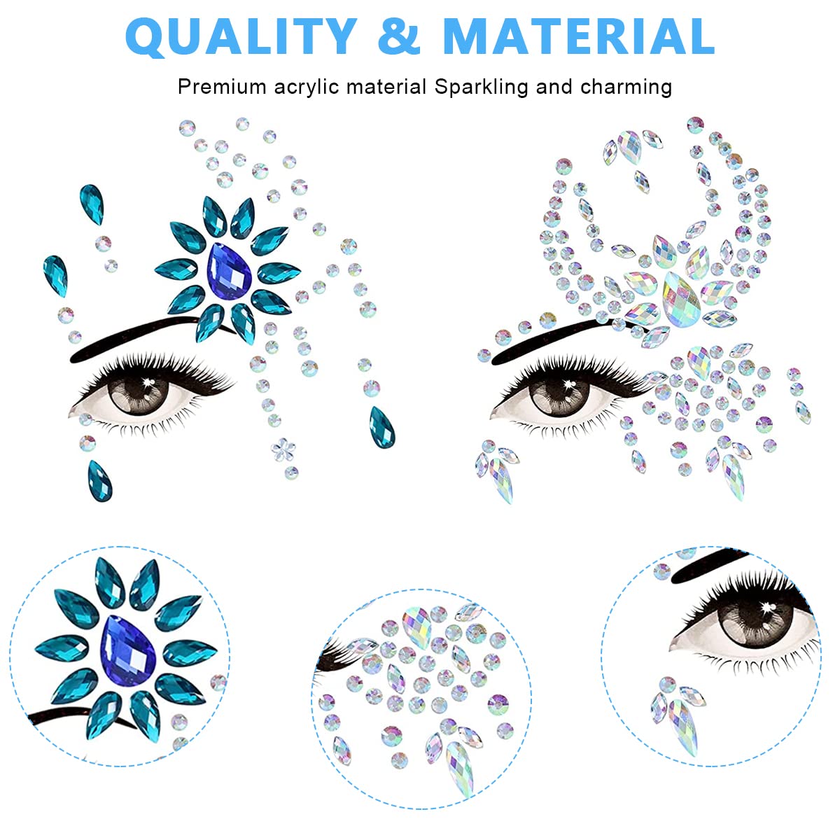 MAYCREATE 8 Sets Face Gems Rhinestones Mermaid Face Jewels Festival Crystal Tears Face Decoration Sticker Glitter Eye Bindi Temporary Stickers for Makeup, Party, Artist Body Art
