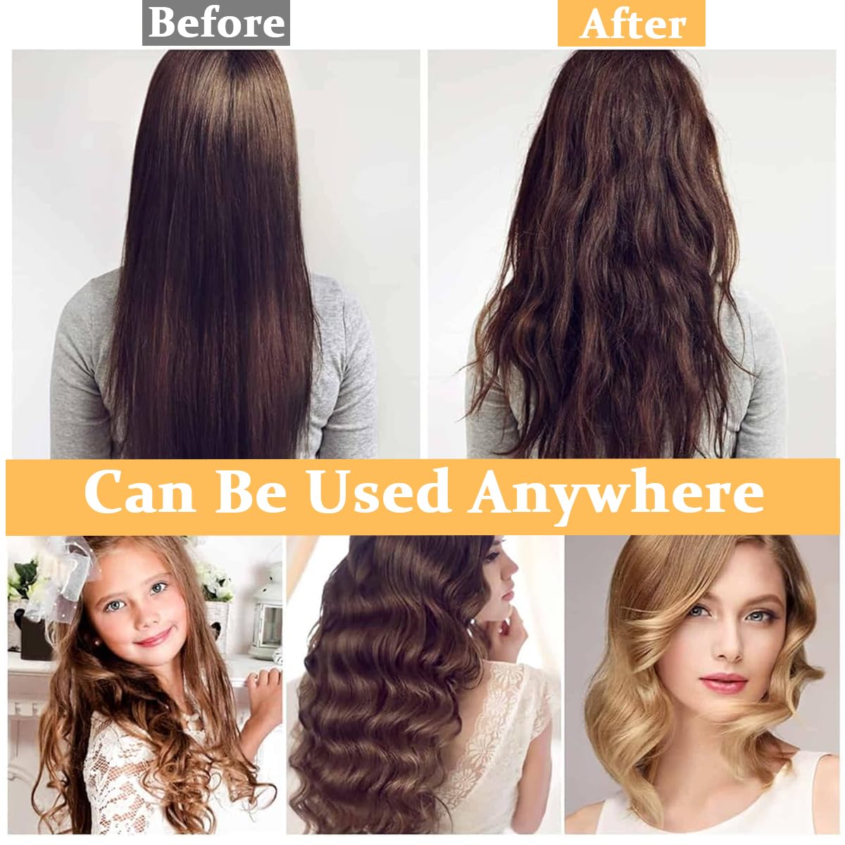 MAYCREATE Heatless Hair Roller for Women Girls, 12pcs Hair Curler Rollers 3 Sizes (4 Jumbo, 4 Large, 4 Medium) & 12 Bang Clips Kit for Thin Thick Volume Hair - Black