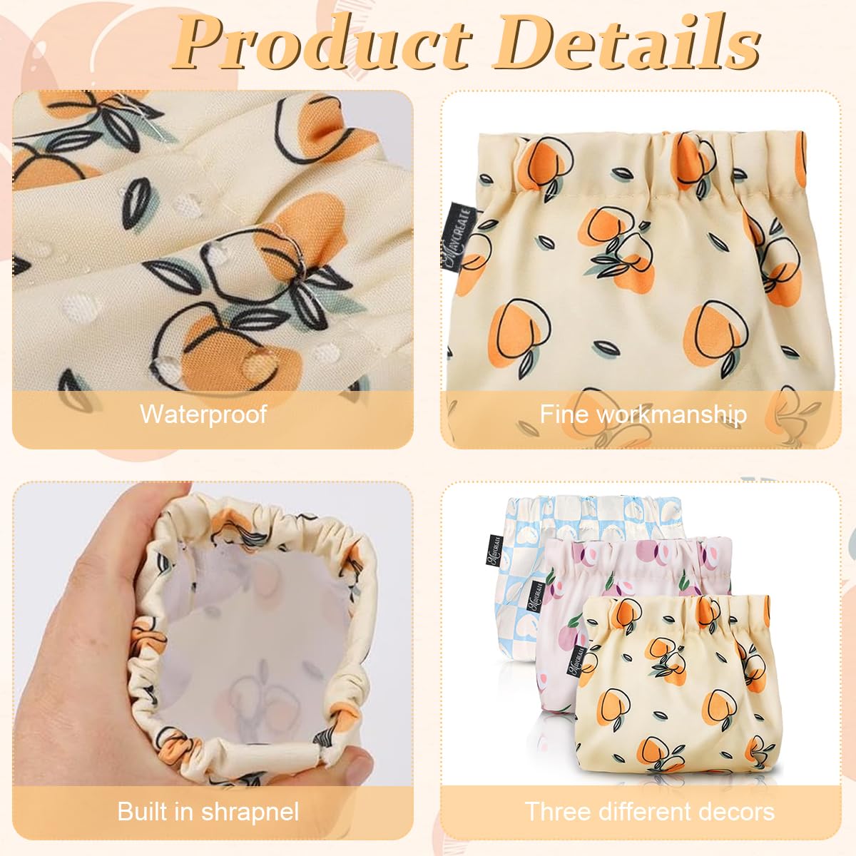 MAYCREATE Small Pouches for Women with Self Closing Design and Oxford Fabric | 3pcs 13×13cm Makeup Organizer