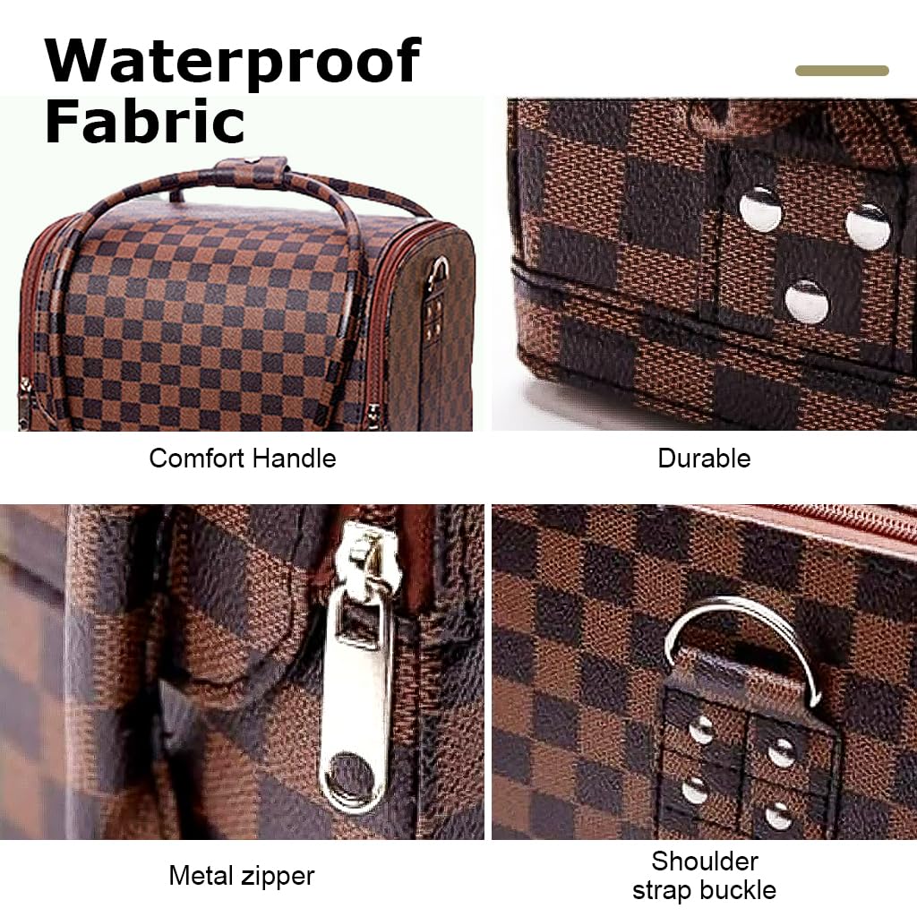 MAYCREATE Makeup Carrying Suitcase Stylish Leather Print Large Makeup Organizer Bag Suitcase Vanity Box Makeup Tools Box Travel Makeup Organizer for Makeup Artist, Professional, Makeup Students