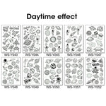 MAYCREATE Kids Tattoo Stickers for Birthday Parties featuring 10 Sheets 110x75mm Night Glow Designs