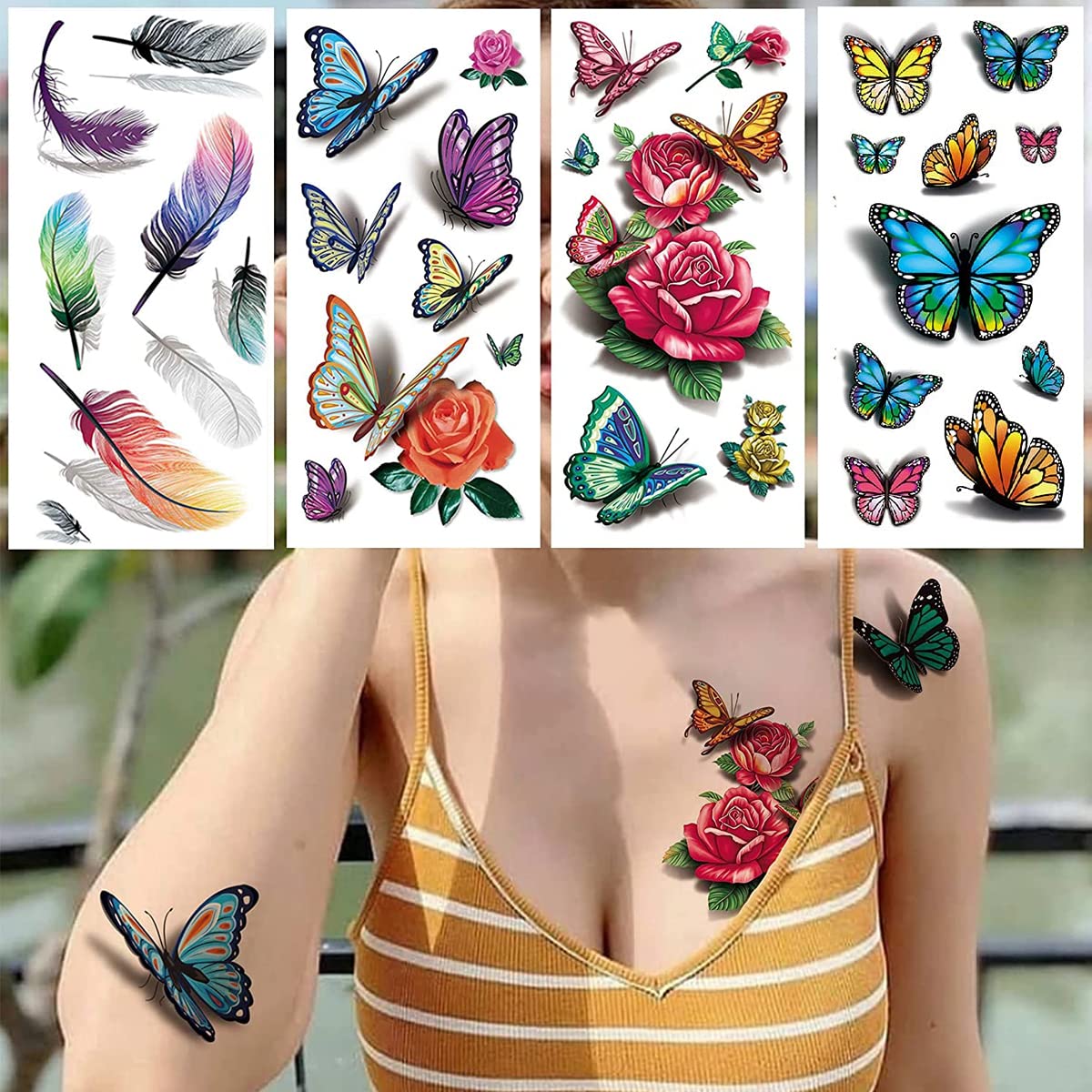 MAYCREATE Temporary Tattoos for Women with 40 Sheets 120 Designs Waterproof & DIY Use | Flowers Roses and Butterflies