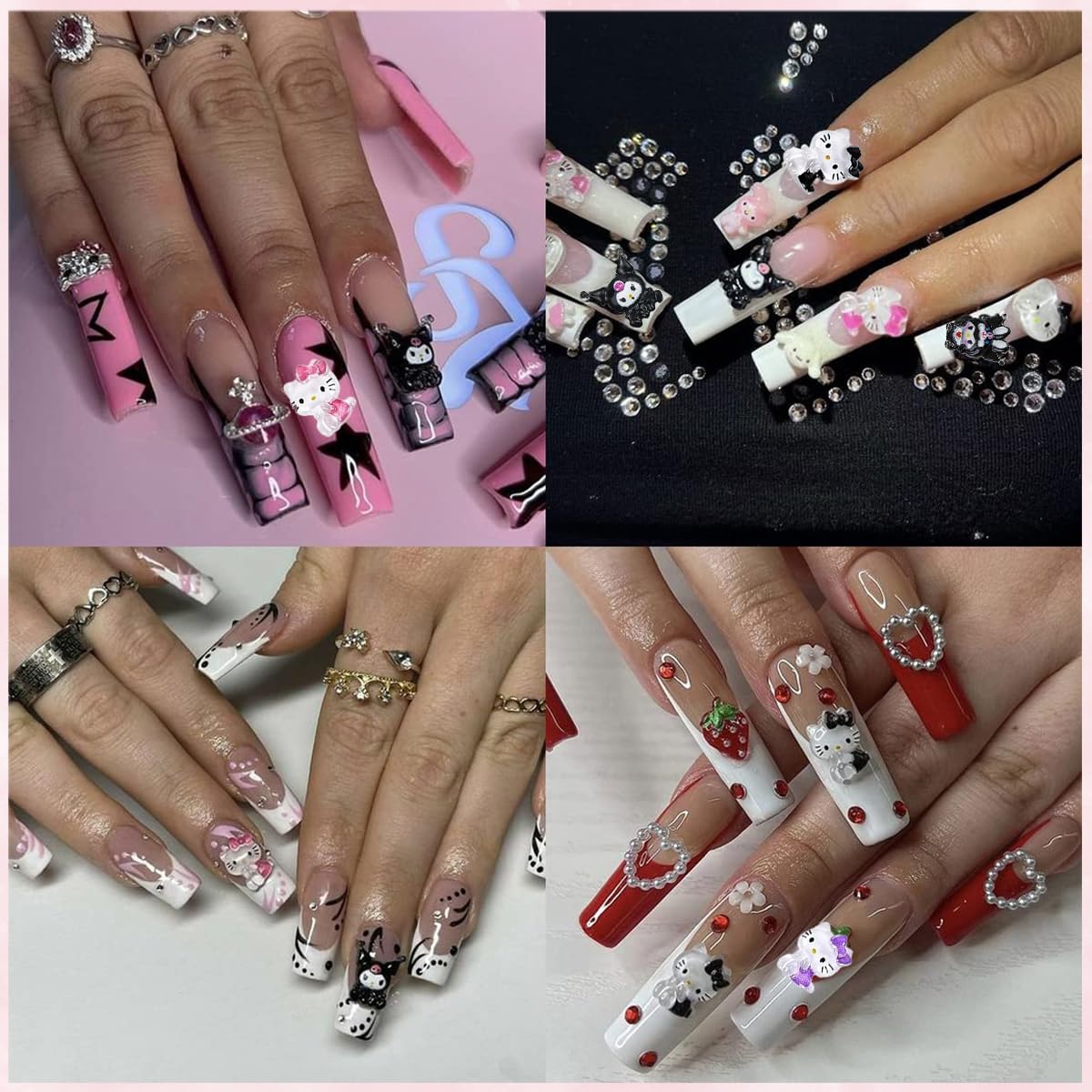 MAYCREATE 70Pcs 3D Nail Decals Flatback Nail Decal Charms Sanrio Nail Decal Charms 7 Designs Kuromi and Kitty Themed Resin Cartoon Nail Decals Charms for DIY Nail Art, DIY Handcrafts, Decorations