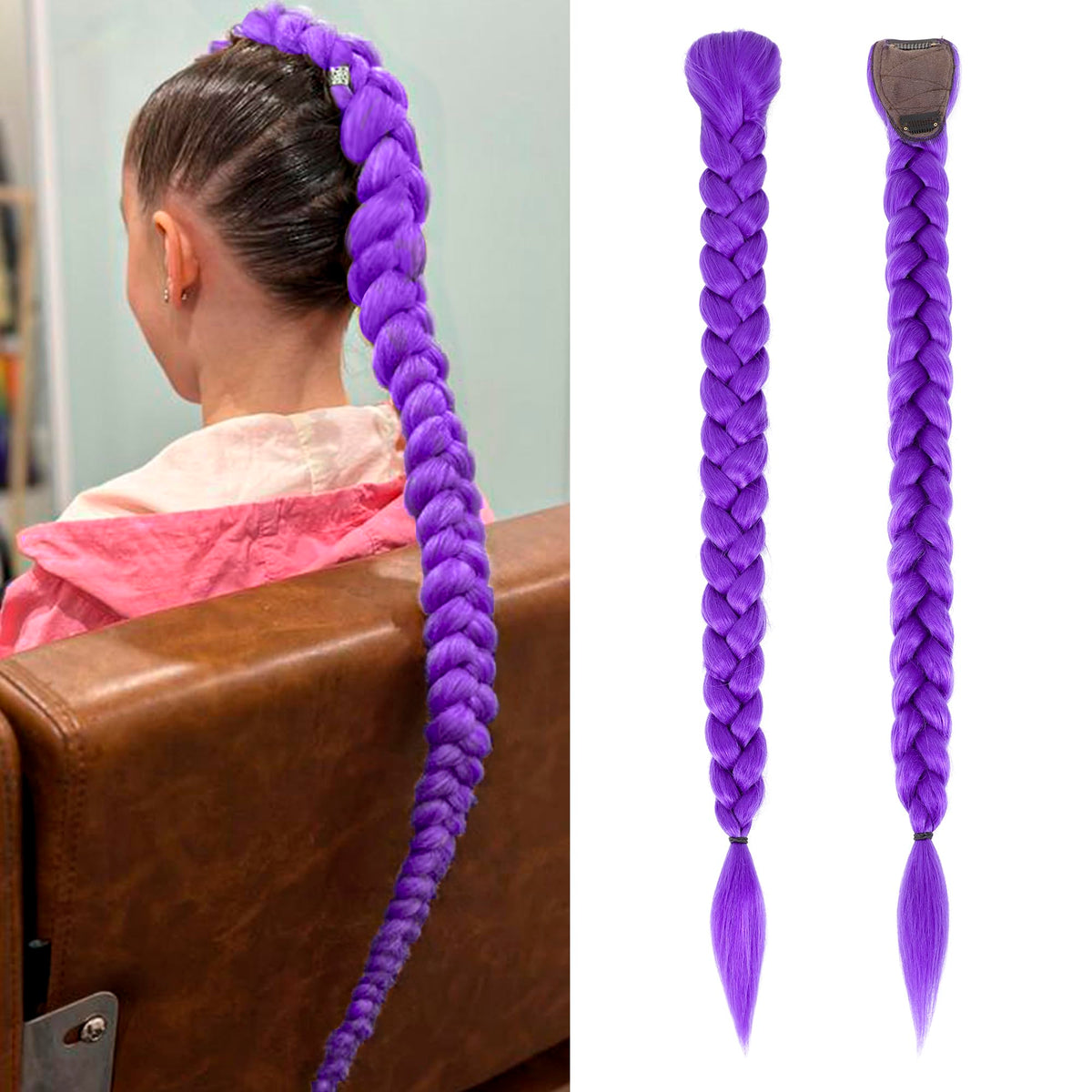 MAYCREATE® Long Purple Braids Cosplay Hair Extensions 26 Inch Synthetic Braiding Hair Easy Clip in Ponytail for Cosplay Halloween Costume