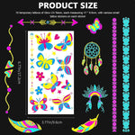MAYCREATE UV Neon Face Tattoo Stickers for Halloween Rave Parties featuring 8 Sheets | Glow in the Dark Designs for Adults and Kids